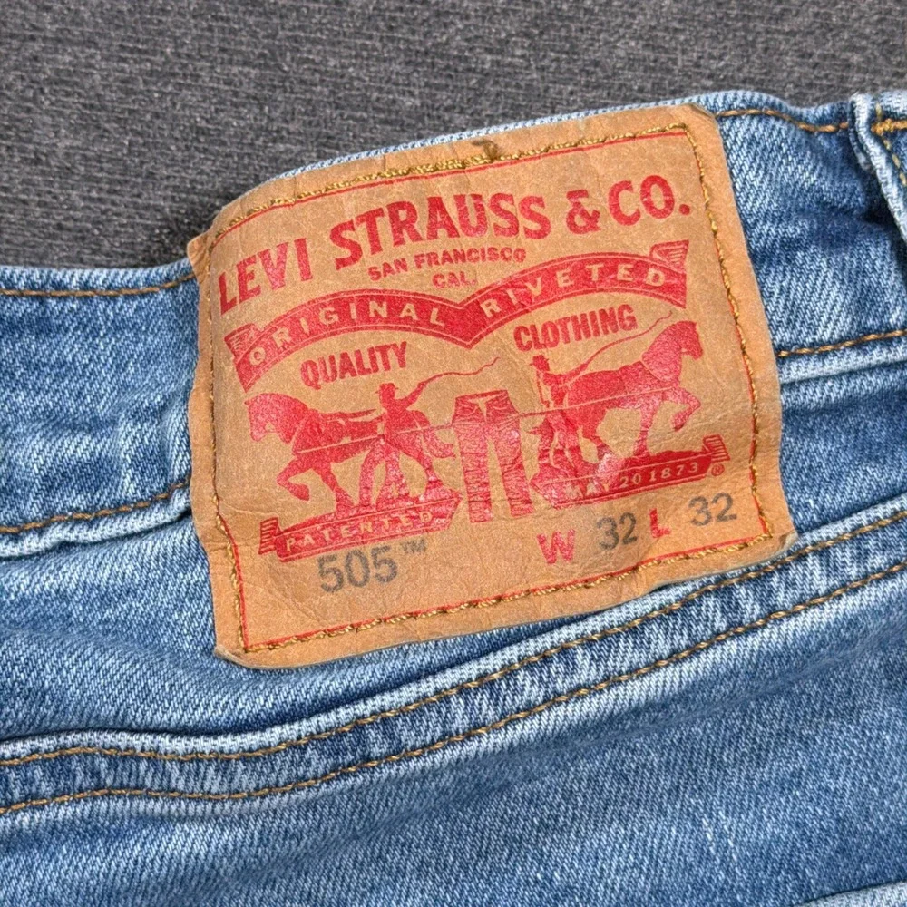 Levi's 505 Jeans Mens 32x32 Blue Regular Fit Straight Leg Denim Pants Stretch